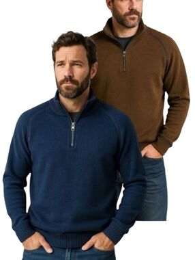 Tommy Bahama Reversible Mock Neck 1/2 Zip Sweatshirt in Blue/Brown - Sz L